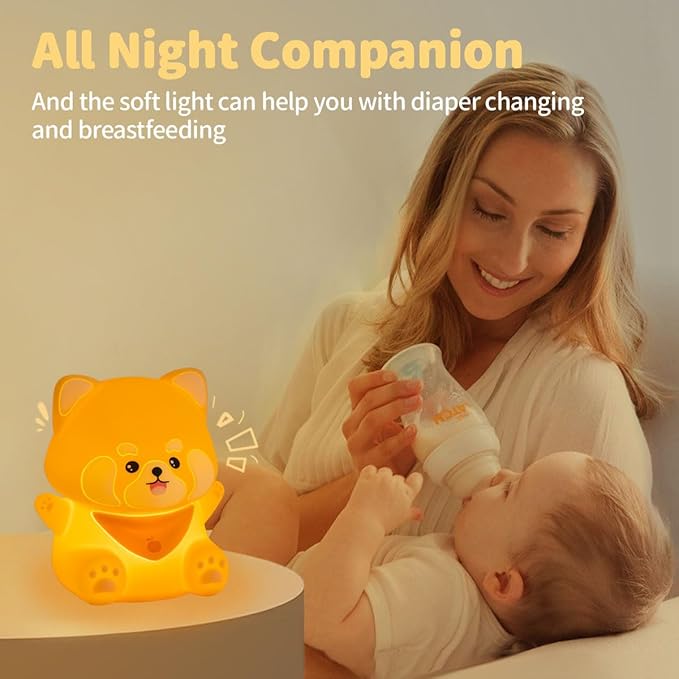 Rytinazzz Red Panda Night Light, 50-Hour Battery & Pat Control, Squishy Silicone Lamp for Kids Nursery, USB Rechargeable with Timer, Mothers Day Gifts