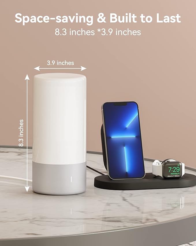 ROOTRO Table Lamp, [Advanced] Bedside Touch Control Lamp for Bedroom 3 Level Dimmable Warm White Lights with 256 RGB Color Mode Modern Deisgn Smart Nightstand Desktop LED Lamps Portable for Read