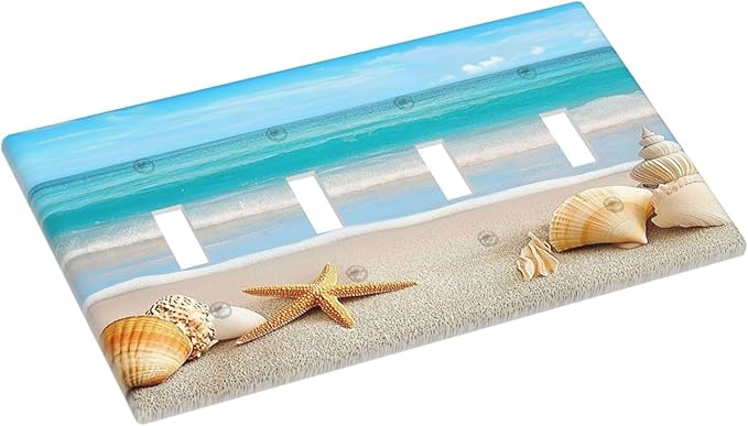 Light Switch Covers Seashells Beach Starfish Scallop Quad Toggle Electrical Faceplate 4 Gang Wall Plate Decorative Switch Plates For Bathroom Home Decor