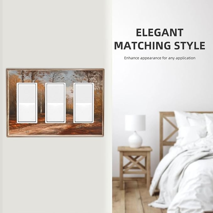 Decorative Art Light Switch Covers Maple Path 3 Gang Triple Rocker Outlet Switch plate GFCI Faceplate GFCI for Home Decor