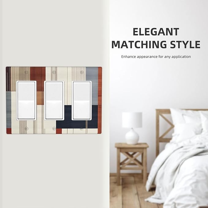 Abstract Geometric Triple Rocker Light Switch Cover Modern Squares 3 Gang Rocker Outlet Covers Switchplates Wall Plate Decorative Electrical Faceplate for Bedroom Kitchen Home Decor