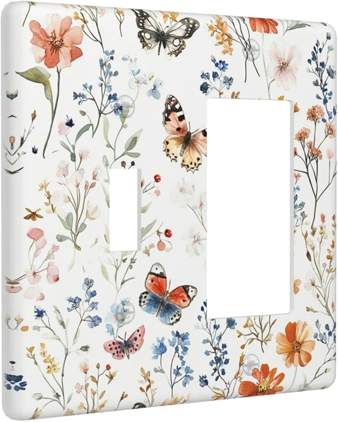 Outlet Covers Vintage Wildflowers Plants Floral 1 Toggle 1 Rocker Combination Decorative Wall Plate Electrical Switch Plates Light Switch Cover Plate For Bed Room Living Room Decor