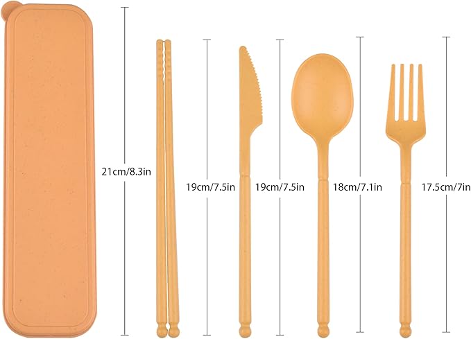 Camping Utensil Set, Reusable Utensils Set with Case, Plastic Cutlery Set Forks Spoon Tableware Chopsticks, Portable Cutlery Set for Travel Picnic Camping or Daily Use (Yellow)