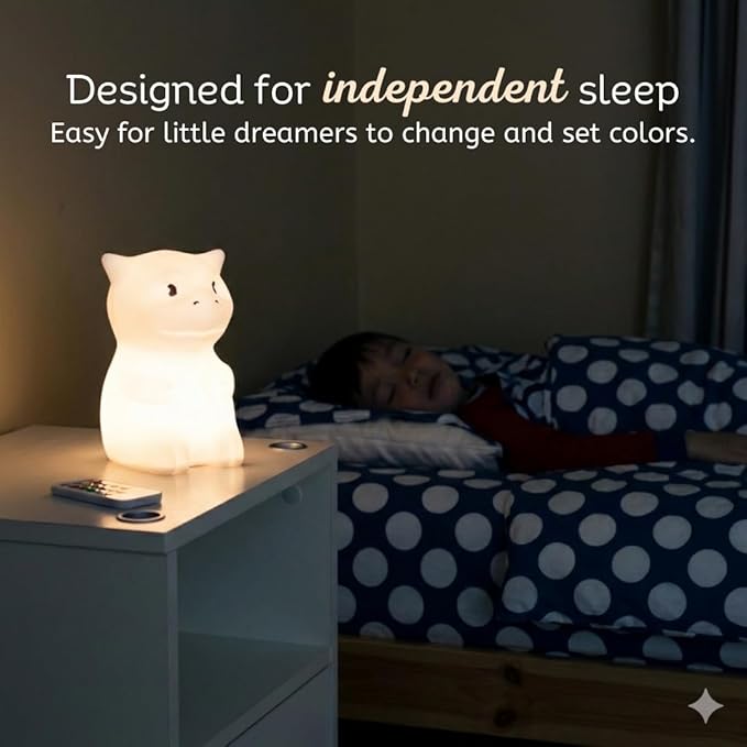 Lumipets Remote Control Silicone Night Light for Kids - Dragon Design with 9 Soft Colors & Sleep Timer - Rechargeable, Battery-Operated Lamp for Bedroom | Baby Nursery, Toddler, Girls, Boys