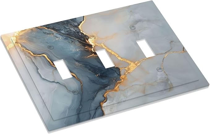 Abstract Blue Granite Luxury Texture Print 3 Gang Light Switch Cover Triple Toggle Wall Plate Decorative Electrical Switchplates Faceplate for Country Bedroom Kitchen Living Room Home Decor