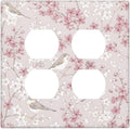 Pink Sakura Cherry Blossom Vintage Bird Floral Flower Outlet Covers 2 Gang Double Duplex Decorative Light Switch Covers Electrical Wallplates Socket Faceplate for Bedroom Living Room Decor