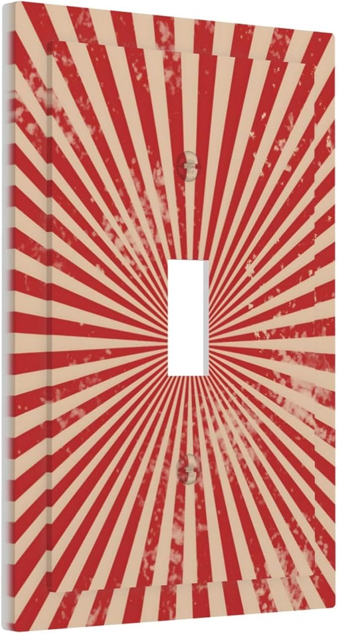 Retro Circus Sparkling Red White Lines Mid Century Decorative Light Switch Cover 1 Gang Single Toggle Device Electrical Faceplate Switchplates Decorator Outlet Wall Plate for Farmhouse Home Decor