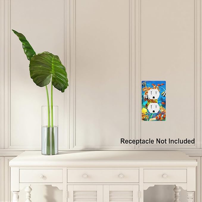 Underwater Landscape Outlet Covers Colorful Tropical Fishes Coral Seaweed Duplex Receptacle Wall Plate Standard 1-Gang Home Decorative Office