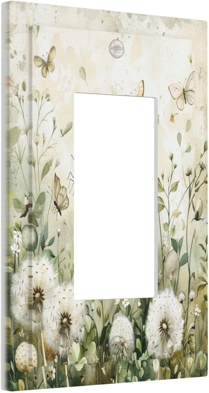 Light Switch Cover Plate Watercolor Butterflies Dandelions Wildflowers 1 Gang Outlet Covers Single Rocker Decorative Switch plates Electrical Wall Plates GFCI Receptacle for Bathroom Bedroom