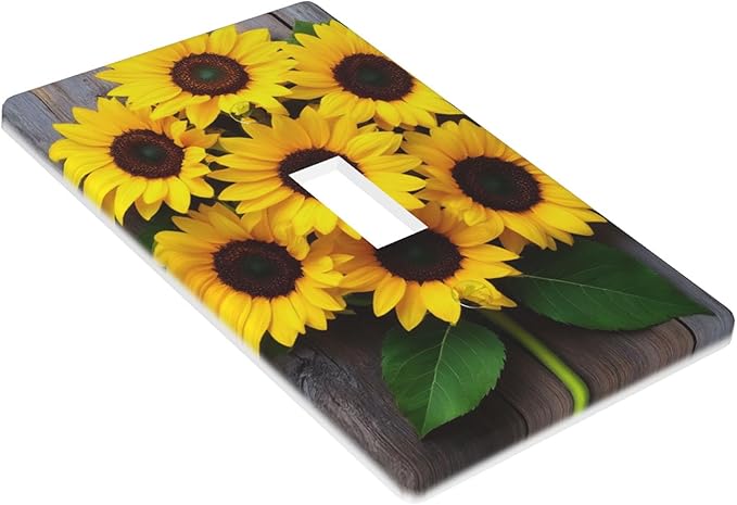 Sunflower 1-Gang Toggle Light Switch Plate, Yellow Floral Faux Rustic Wood Printed Decorative Wall Plate for Farmhouse, Bedroom, Kitchen & Sunroom