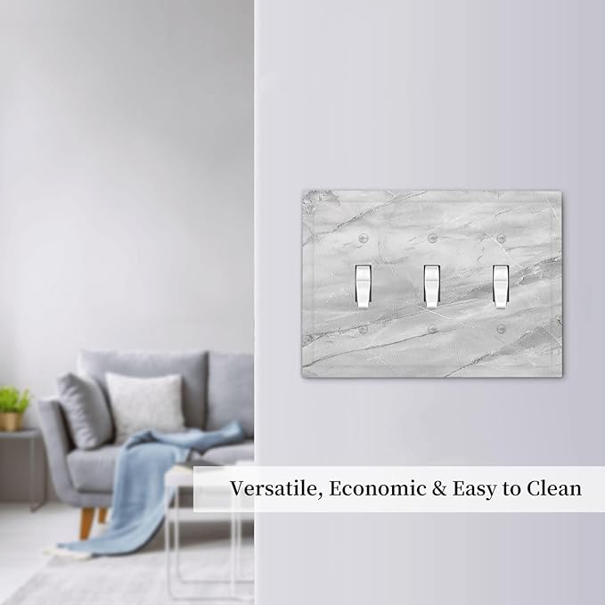 Decorative Light Switch Cover Plate Gray Marble Pattern 3 Gang Wall Plate Triple Toggle Switch Plate Covers Electrical Outlet Cover for Home Farmhouse Decor