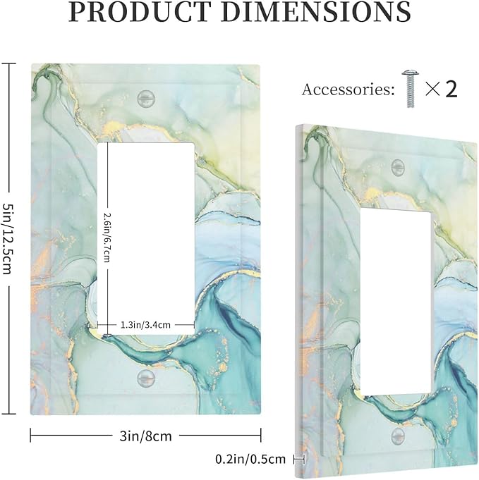 Decorative Outlet Covers Teal Gold Marbling Turquoise 1 Gang Single Rocker Light Switch Cover Plate Wall Plates GFCI Faceplate for Bathroom living Room Decor