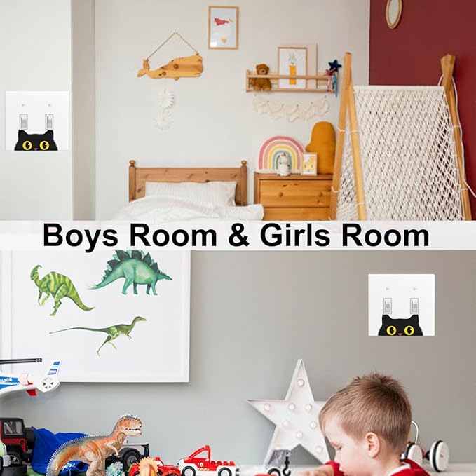 Cute Black Cat 2-Gang Double Toggle Switch Plate, Cartoon Cat Wall Plate for Bedroom, Bathroom, Living Room & Home