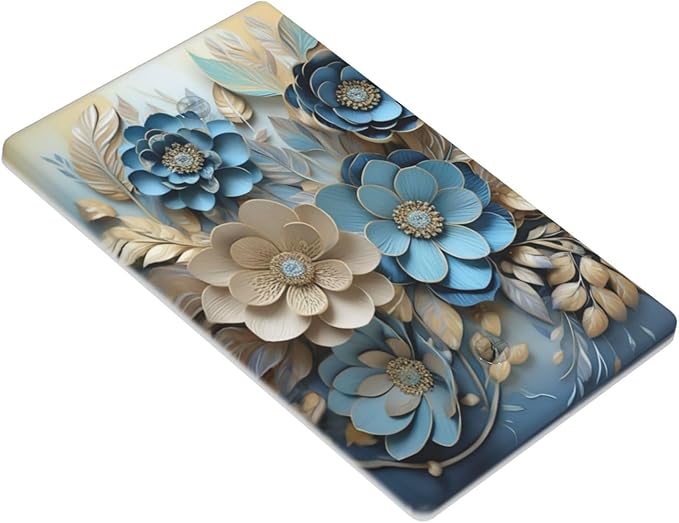 Decorative Art Light Switch Covers Blue and Creamy Floral 1 Gang No Device Blank Switchplate Electrical Faceplate for Home Decor