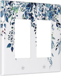 Blue Eucalyptus Watercolor Leaves 2 Gang Rocker Decora Light Switch Cover Decorative Green Plant Outlet Covers Wall Plate Electrical Faceplate Switchcovers GFCI for Bathroom Bedroom Livingroom Decor