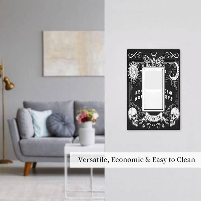 Black Witchy Skeleton Skull Gothic Sun Moon Decorative Outlet Covers 1 Gang Single Rocker Light Switch Cover Plate Wall Plates GFCI Faceplate for Bedroom Living Room Decor