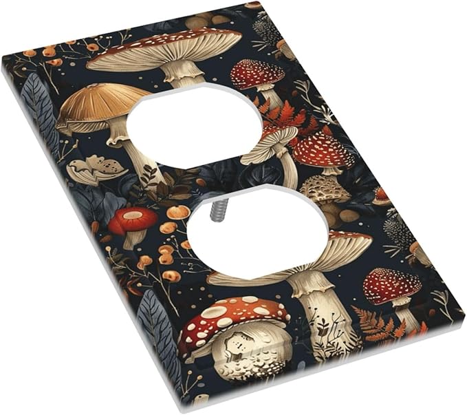 Outlet Covers Vintage Mushroom Floral 1 Gang Duplex Light Switch Cover Plate Decorative Switch Plate Covers Electrical Socket Cover for Bedroom Kids room Decor
