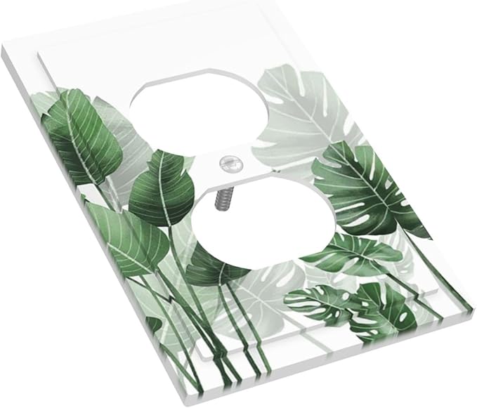 Outlet Covers Boho Tropical Plant Natural Palm Leaf 1 Gang Duplex Light Switch Cover Decorative Switch Plates Electrical Receptacle Faceplate Wall Plate For Bed Room Living Room Decor
