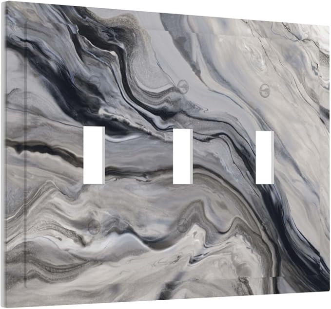 Grey And White Marble Abstract Art Print Decorative Switch Plates 3 Gang Wall Plate Triple Toggle Light Switch Cover Faceplate Electrical Wall Panels for Bathroom Kitchen Decor