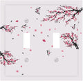 Pink Watercolor Cherry Blossom Flowe Tree Branch Floral Decorative Switch Plates 2 Gang Double Toggle Outlet Light Switch Cover Wall Plate Electrical Faceplate for Bedroom Living Room Decor