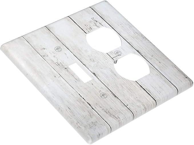 Modern Rustic Wood White Oak Print Wallplates 1 Toggle 1 Duplex Switch Plate Electrical GFCI Faceplate Decorative Light Switch Covers for Farmhouse Home Decor
