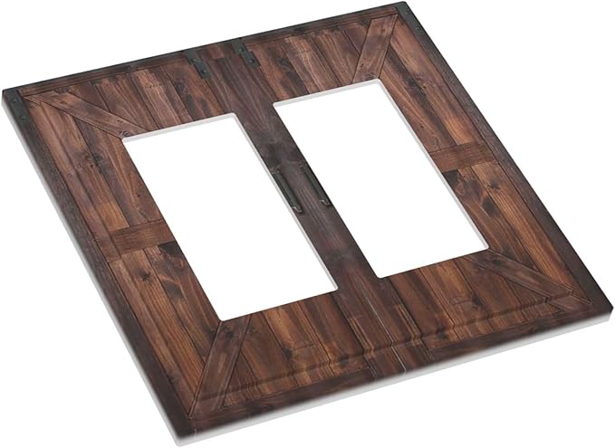 Rustic Barn Doors Vintage Brown Wood Plank Print Decorative Outlet Covers 2 Gang Double GFCI Rocker Electrical Wall Panels Light Switch Cover Plate for Farmhouse Home Decor