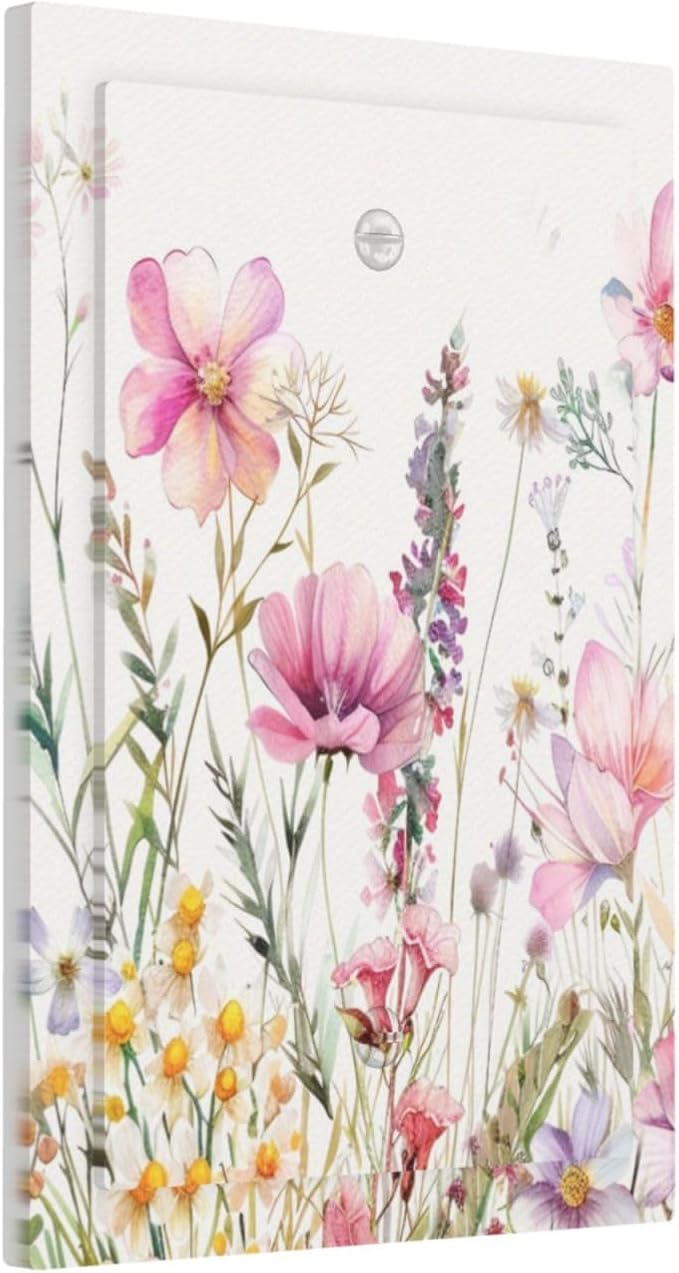 Pink Floral Wild Flowers Watercolor Plants Light Switch Cover Plate 1 Gang No Device Blank Electrical Wall Plates Faceplate Decorative Switch Plate Covers for Bedroom Living Room Decor