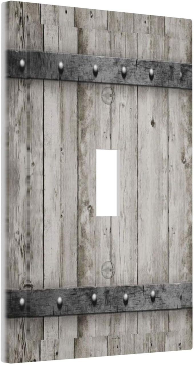 1 Gang Rustic Barn Door Light Switch Cover Single Toggle Wall Plates Switchplate Covers Vintage Farmhouse Country Decorative Plastic Faceplate for Kitchen Living Room Accessories Decor