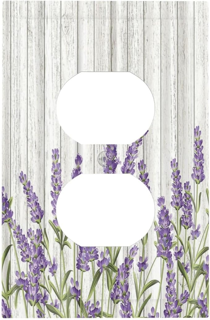 Rustic Wooden Plank Lavender 1 Gang Wall Plate Single Duplex Outlet Cover Receptacle Decorative Light Switch Cover Plate Electrical Faceplate Socket for Bedroom Bathroom Kitchen Decor