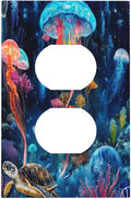 Jellyfish Sea Turtle Fantasy Ocean Coral Underwater World Outlet Covers 1 Gang Duplex Light Switch Cover Decorative Switch Plates Electrical Receptacle Faceplate Wall Plate for Nursery Kids Room Decor