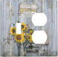 Rustic Sunflower Floral Vintage Wood Board Wallplates 1 Toggle 1 Duplex Switch Plate Electrical GFCI Faceplate Decorative Light Switch Covers for Farmhouse Home Decor