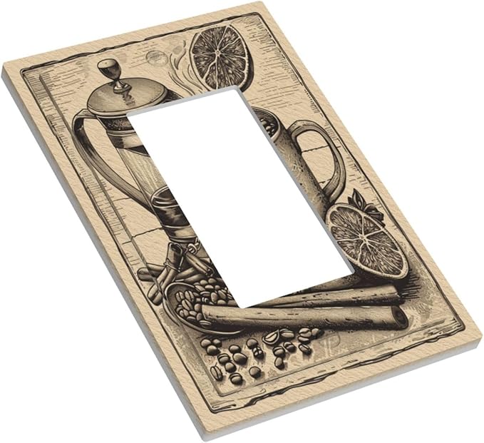 Light Switch Cover Plate Beige Vintage Rustic Coffee Beans Spice 1 Gang Outlet Covers Single Rocker Decorative Switch plates Electrical Wall Plates GFCI Receptacle for Kitchen Coffee Bar Decor
