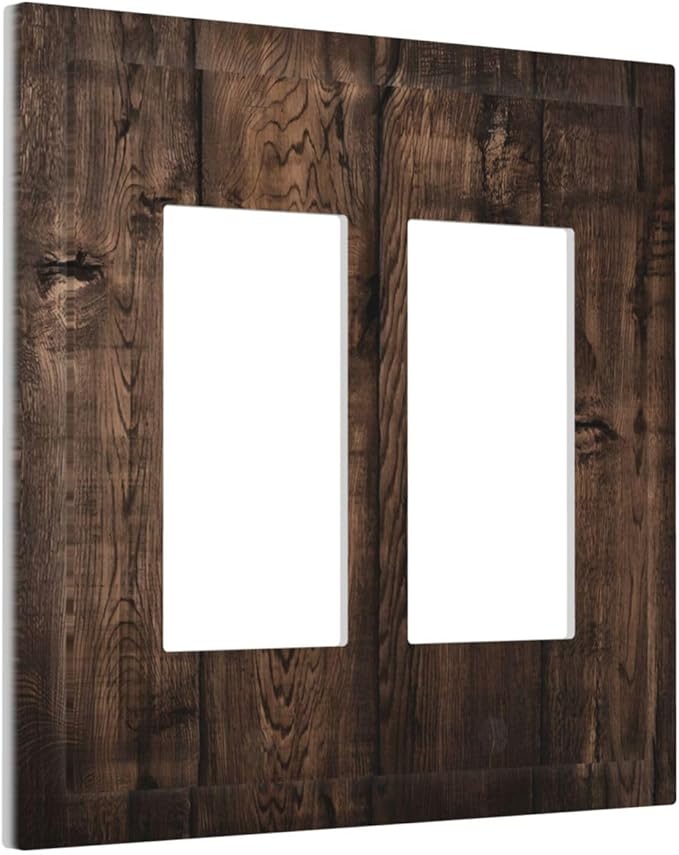 Rustic Brown Wood Plank Vintage Wooden Texture Print Decorative Outlet Covers 2 Gang Double GFCI Rocker Electrical Wall Panels Light Switch Cover Plate for Farmhouse Home Decor