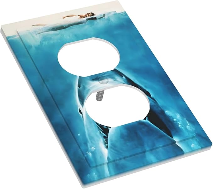 Swimming Woman Funny Shark Blue Ocean Outlet Covers 1 Gang Duplex Light Switch Cover Decorative Switch Plates Electrical Receptacle Faceplate Wall Plate for Kids Room Bedroom Home Decor