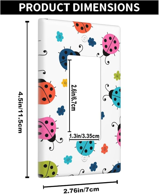 Colored Ladybug Cartoon Single Rocker Switch Plate Cute Ladybugs Nursery Decorator Rocker Wall Plate 1 Gang Lightswitch Cover Home Decorative Office