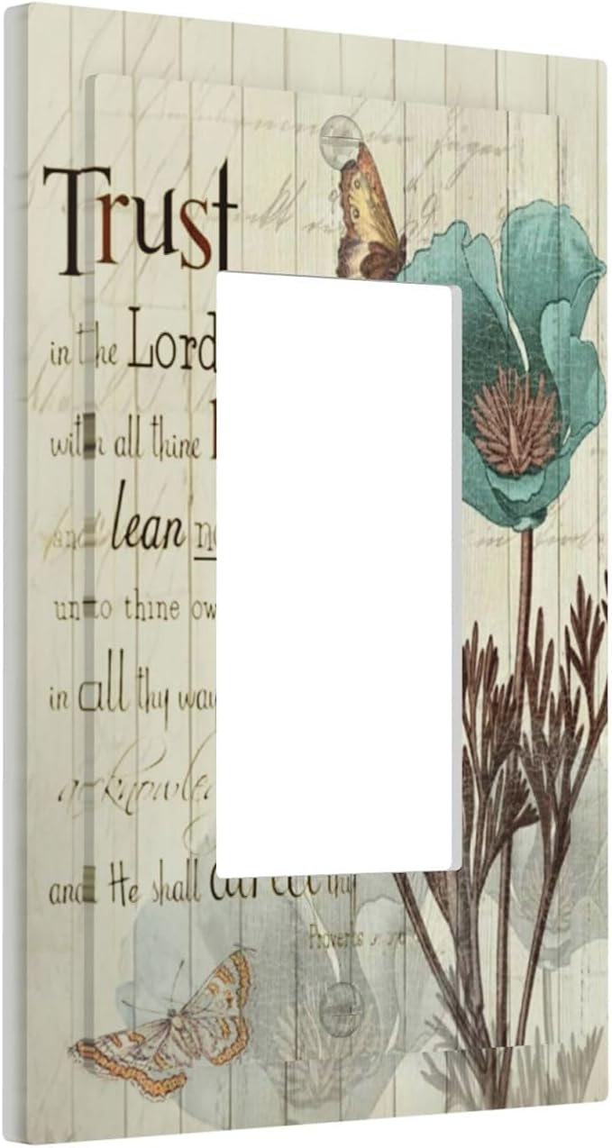 Rustic Elegant Teal Tulip Bible Inspirational Quote Decorative Outlet Covers 1 Gang Single Rocker Light Switch Cover Plate Wall Plates GFCI Faceplate for Farmhouse Bedroom Decor