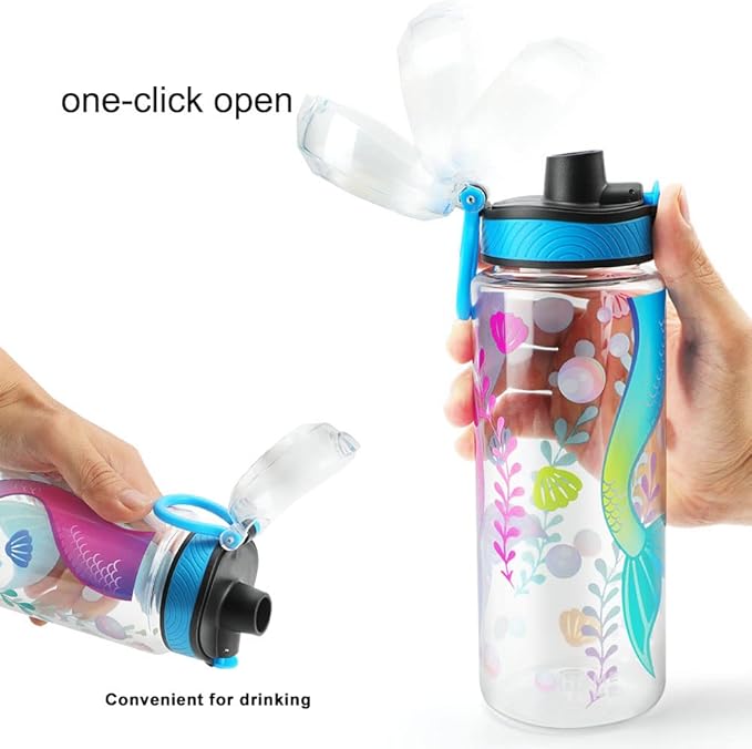 Home Tune Cute Water Bottle for School Kids Girls, BPA FREE Tritan & Leak Proof & Easy Clean & Carry Handle, 23oz/ 680ml - Mermaid