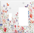 Colorful Flower Watercolor Floral Butterfly Bird Outlet Covers 1 Toggle 1 Rocker Combination Decorative Wall Plate Electrical Switch Plates Light Switch Cover Plate for Bedroom Living Room Decor