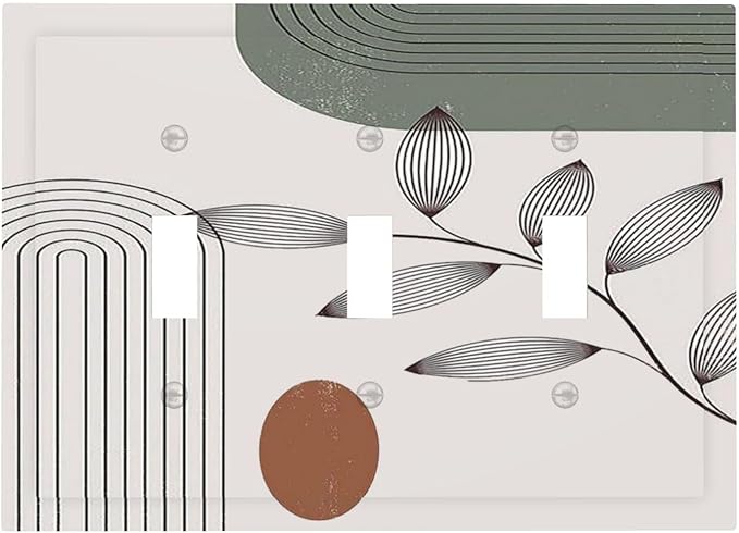 Decorative Switch Plates Sage Green Boho Nature Art Minimalist Geometric Plant 3 Gang Wall Plate Triple Toggle Light Switch Cover Faceplate Electrical Wall Panels for Bedroom living Room
