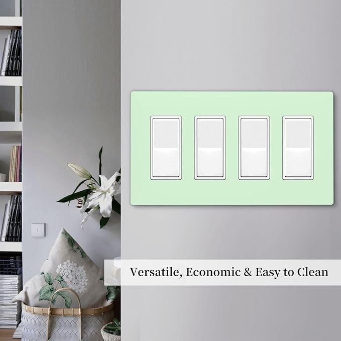 Green 4 Gang Quad Rocker/GFCI/Decorator Light Switch Cover Plate Decorative Electric Faceplate Decorative Switchplate Screwless