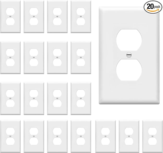 ENERLITES Duplex Receptacle Outlet Wall Plate, Electrical Outlet Cover, Midway Size 1-Gang 4.88" x 3.11", Unbreakable Polycarbonate Thermoplastic, UL Listed, 8821M-W-20PCS, White (20 Pack)