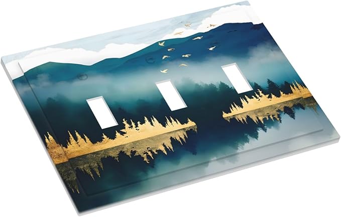 Mountains Landscape Lake Bird Reflection Decorative Switch Plates 3 Gang Wall Plate Triple Toggle Light Switch Cover Faceplate Electrical Wall Panels for Bedroom Living Room Decor