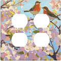 Bird Flower Double Duplex Receptacle Outlet Cover Wall Plate Decorative 2 Gang Light Switch Covers Electrical Switchplate Home Decorate Faceplat for Bathroom Bedroom Kitchen Room 4.5 x 4.5 Inch