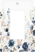 Blue Flora Boho Vintage Flower Golden Leaves Decorative Outlet Covers 1 Gang Single Rocker Light Switch Cover Plate Wall Plates GFCI Faceplate for Bedroom Living Room Decor