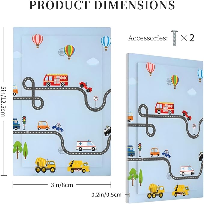 Road Construction Car Truck Hot Air Balloon Light Switch Cover Plate 1 Gang No Device Blank Electrical Wall Plates Faceplate Decorative Switch Plate Covers for Nursery Kids Room Decor