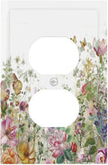 Outlet Covers Boho Wildflower Colorful Floral Butterfly 1 Gang Duplex Light Switch Cover Decorative Switch Plates Electrical Receptacle Faceplate Wall Plate For Bed Room Living Room