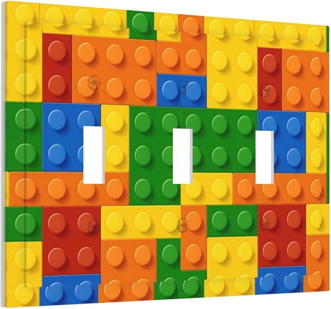 Building Blocks Theme Colored Bricks Print Decorative Switch Plates 3 Gang Wall Plate Triple Toggle Light Switch Cover Faceplate Electrical Wall Panels for Room Office Home Decor