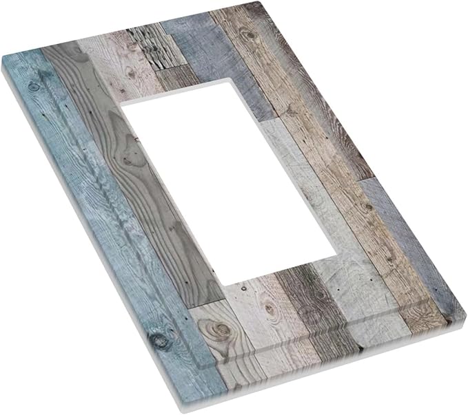 Decorative Rustic Western Kitchen Wood 1 Gang Decorator Light Switch Cover Cabin Barn Vintage Wooden GFCI/Rocker Wall Plate Farmhouse Outlet Receptacle Switchplate Faceplate Cover for Dimmer