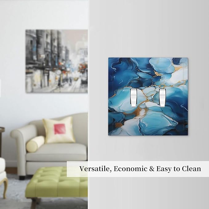 Decorative Light Switch Plate Covers Artistic Abstract Blue Marble Gold Line Painted 2 Gang Wall Plate Double Toggle Switch Cover Plate Electric Dual Device Electrical Faceplate