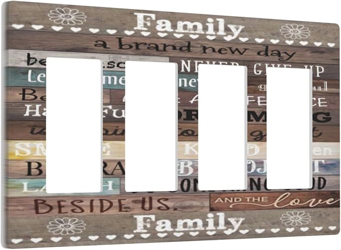 Country Farm Family Quote Wood 4 Gang Quad Rocker/GFCI/Decorator Light Switch Cover Plate Decorative Electric Faceplate Decorative Switchplate Screwless